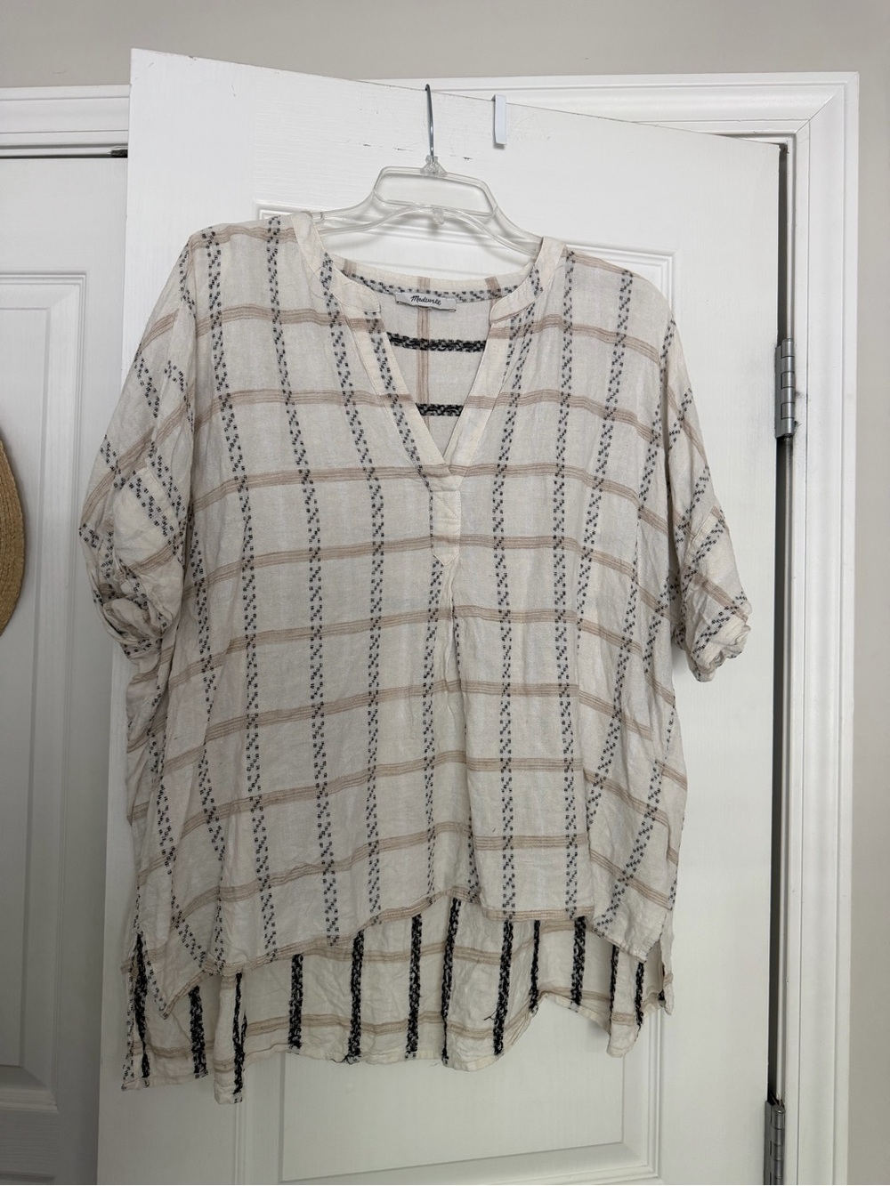 Madewell white and beige plaid blouse, size XL